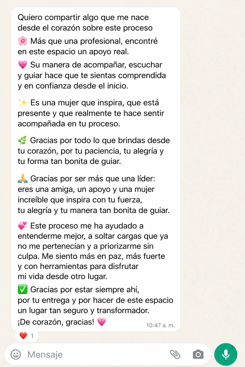 Testimonio 1 de una clienta de Alma en Ruta
